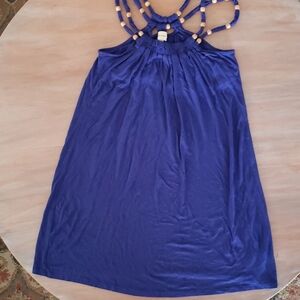 ella moss Swimsuit Cover Dress Beaded Straps Summer Dress blue Mini Dress